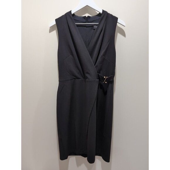 TAHARI ASL Faux Wrap Sheath Dress Black Size 8 Sleeveless V Neck NWT - Picture 1 of 6